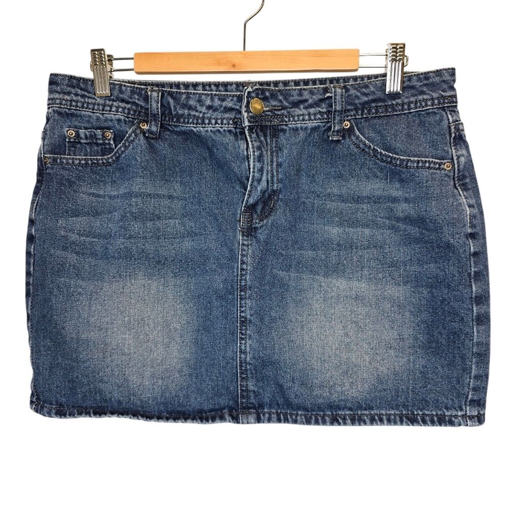 Chouyatou Women's L Medium Wash Blue Denim Mini Skirt